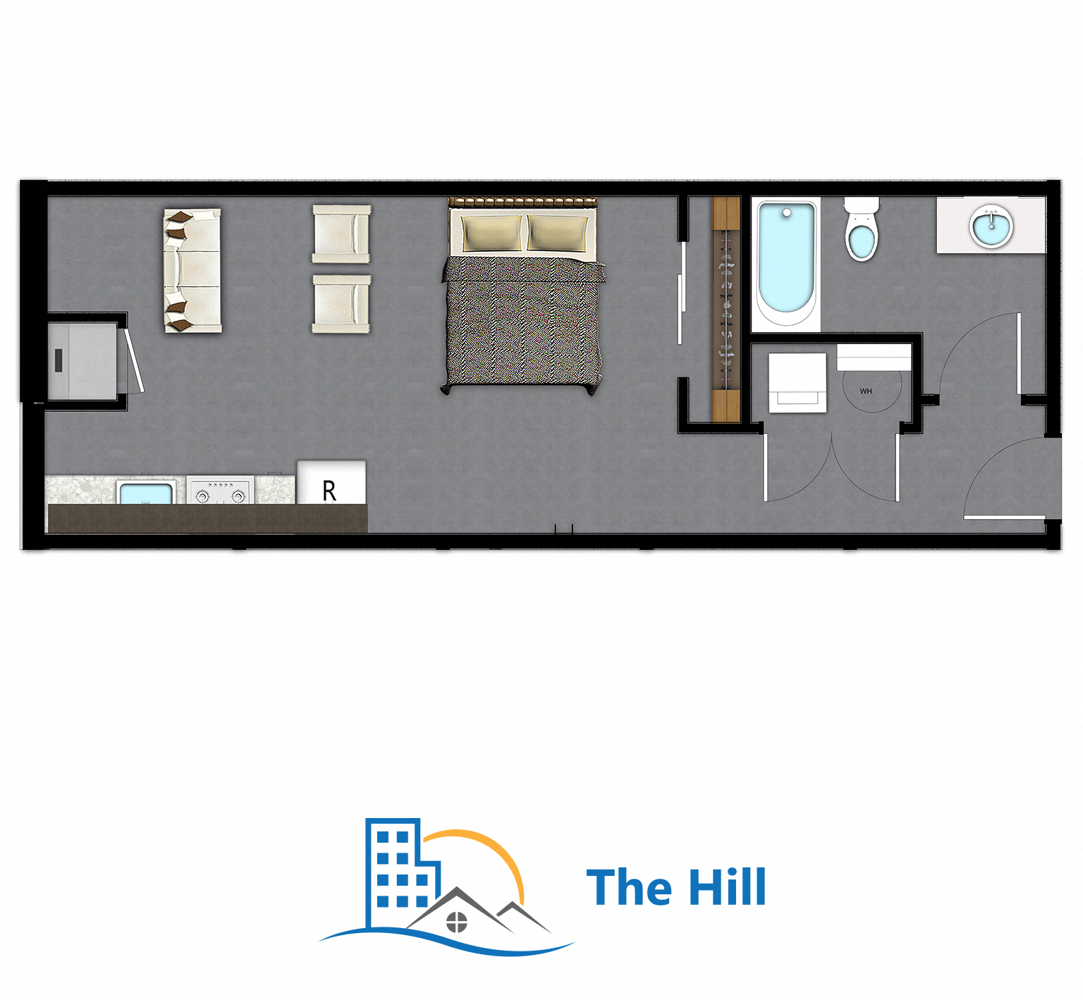 the hillside 1 bedroom floor plan